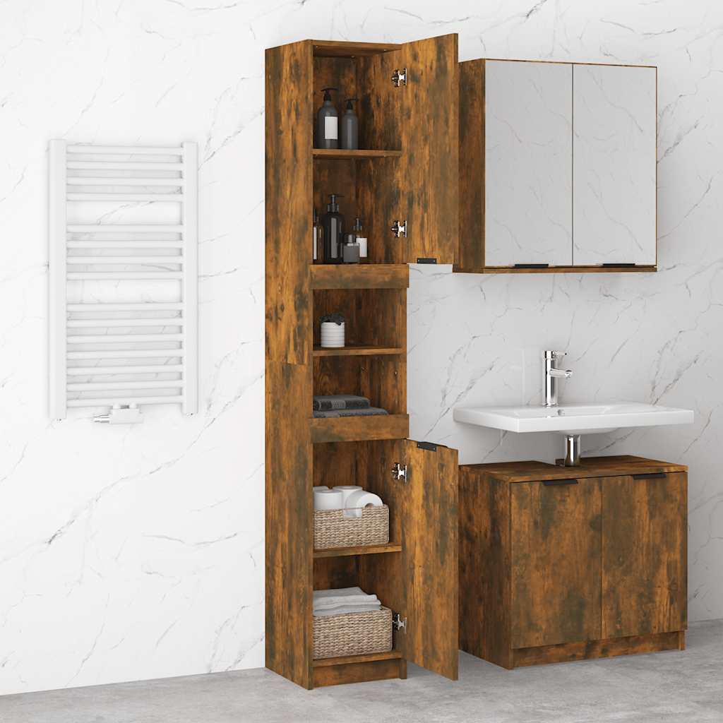 Bathroom Cabinet Smoked Oak 32 x 34 x 188.5 cm Particleboard