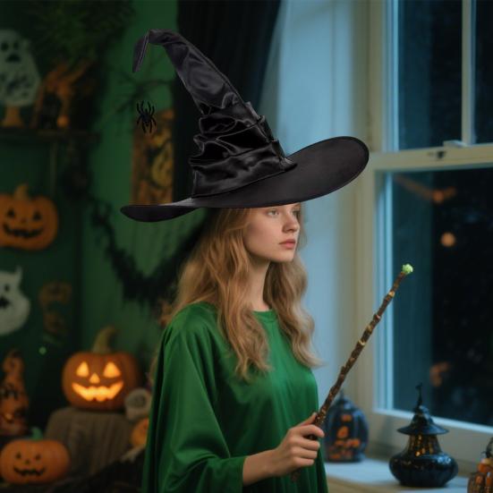 Dámský halloweenský čarodějnický klobouk skládací pro dospělé černý saténový klobouk čaroděje halloweenský kostým na párty pro cosplay karnevaly maškarní plesy