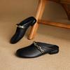 Fashion Women's New Summer Genuine Leather Cowhide Metal Belt Buckle, Low Heel and Toe Wrapped M Ü Ller Slippers