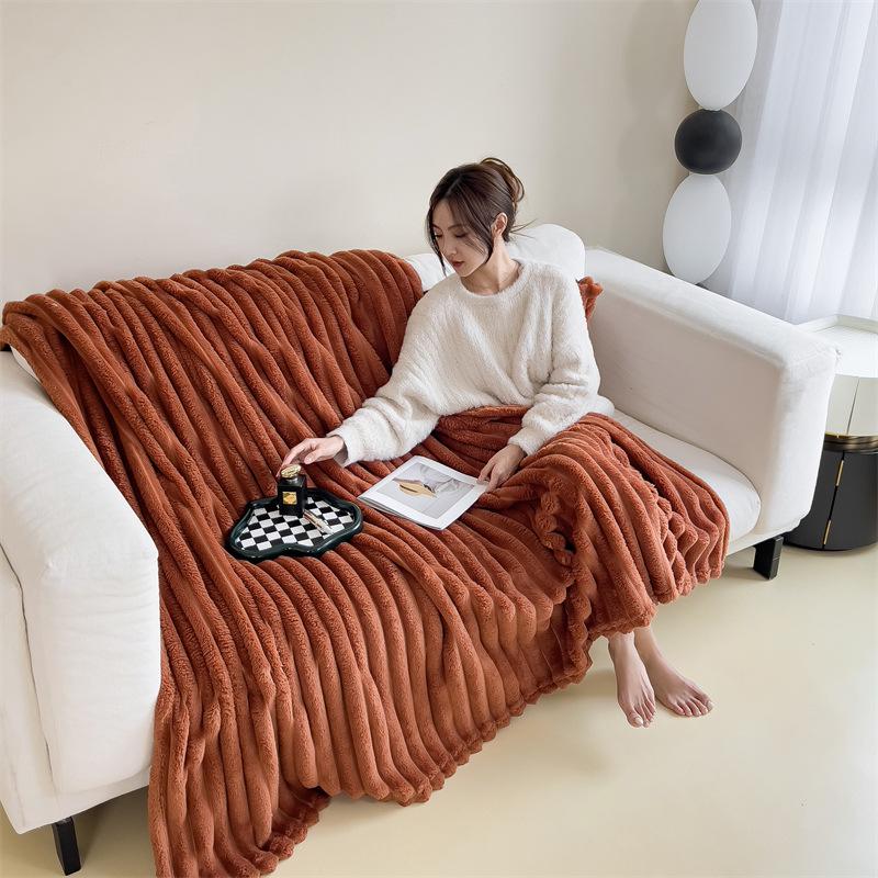 Thickened Rabbit Fur & Flannel Blanket - Soft Anniversary Gift or Cozy Nap Throw