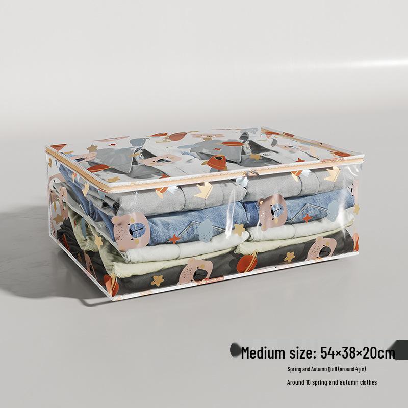 Thickened Transparent Space Bear Quilt Storage Bag - Dustproof, Printed, Large Capacity, 3D Design