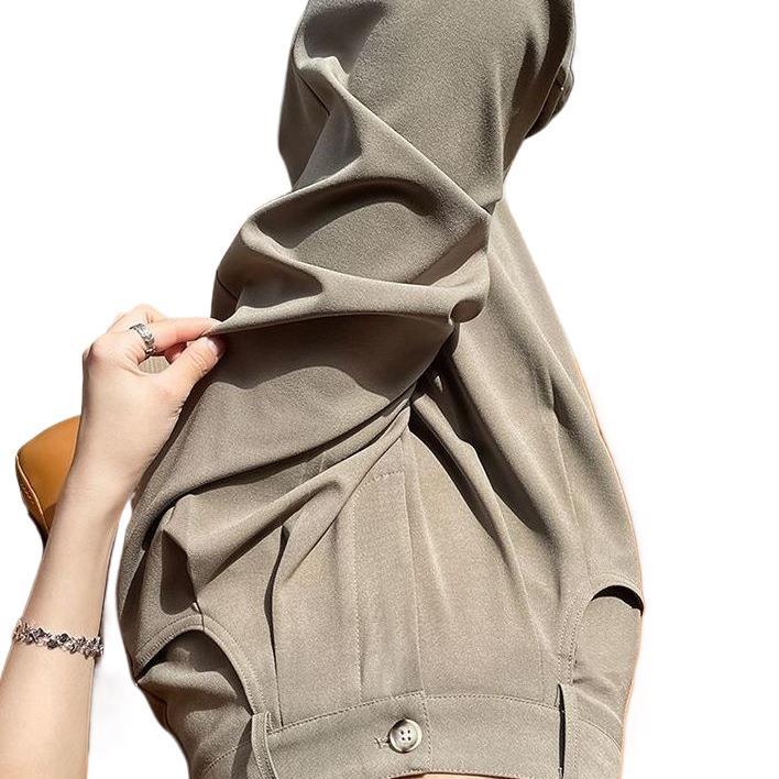 Khaki High-Waisted Slim-Fit Wide-Leg Dress Pants for Women - Spring/Summer Collection