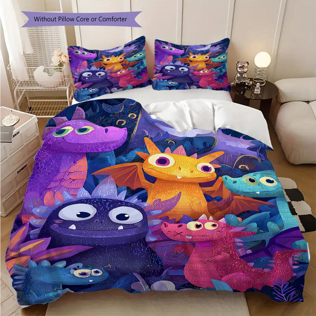 Dinosaur Pattern Bedding Quilt Set Quilt Cover Pillowcase Home Decoration Birthday Gift (1 * Duvet Cover + 2 * Pillowcase, Without Core)