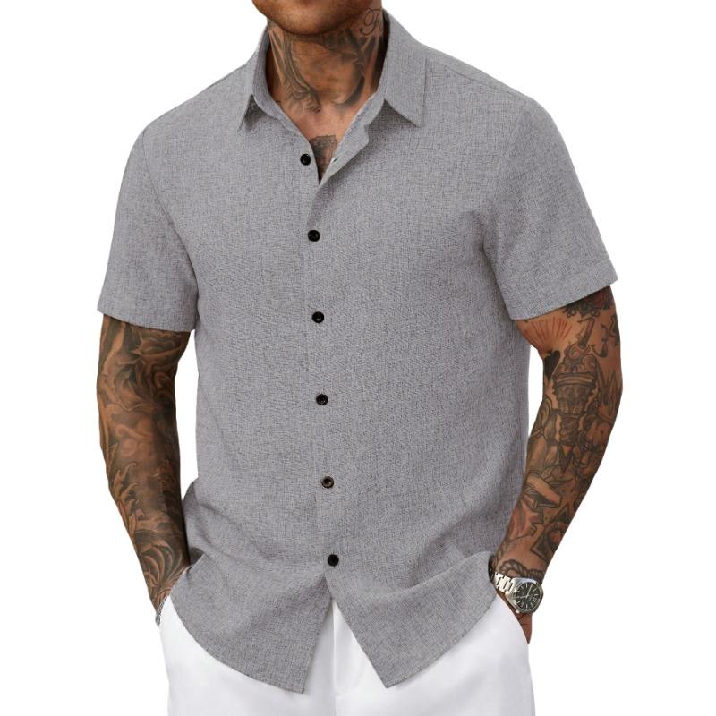 Summer New Men's Solid Color Lapel Short Sleeve Loose Breathable Business Casual Shirt