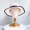 Burlap Head Mold with Gold & Silver Base - Short Neck Fabric-Wrapped Hat & Wig Display Stand