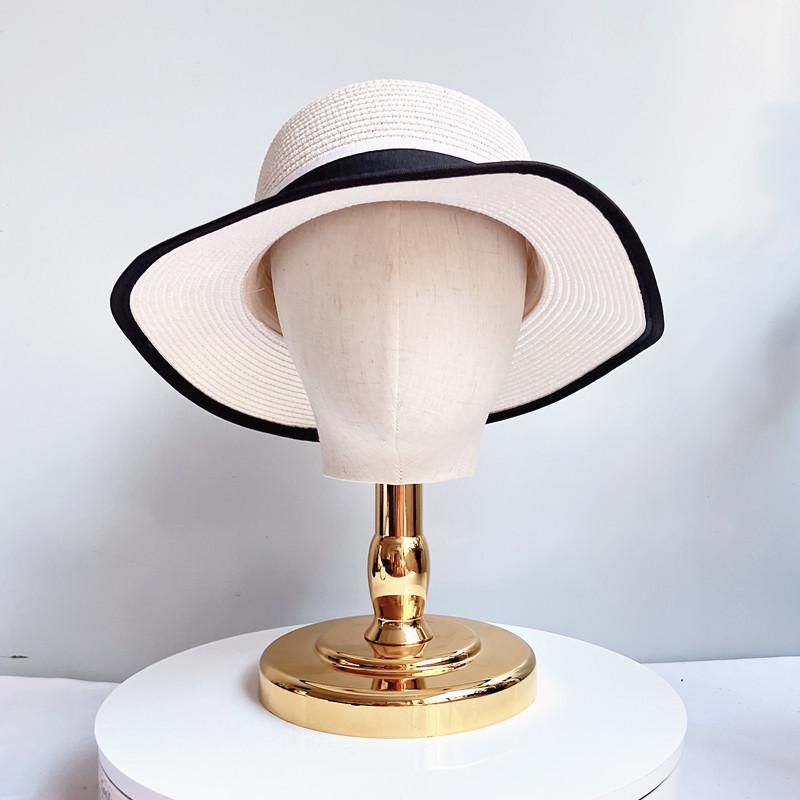 Burlap Head Mold with Gold & Silver Base - Short Neck Fabric-Wrapped Hat & Wig Display Stand