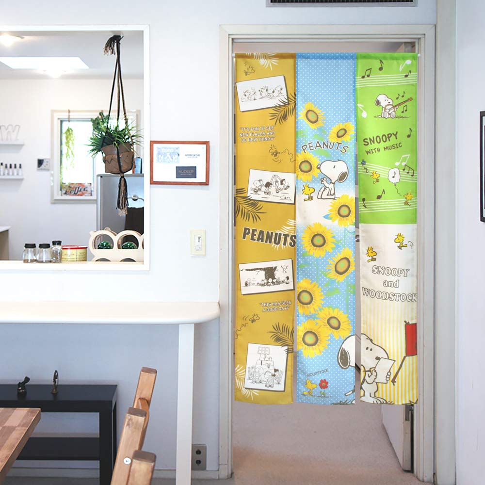 Noren Kobo Snoopy Width 85cm x Length Product Number 11541 Three-Panel Curtain, Natural, Long, Multicolor, 170cm,