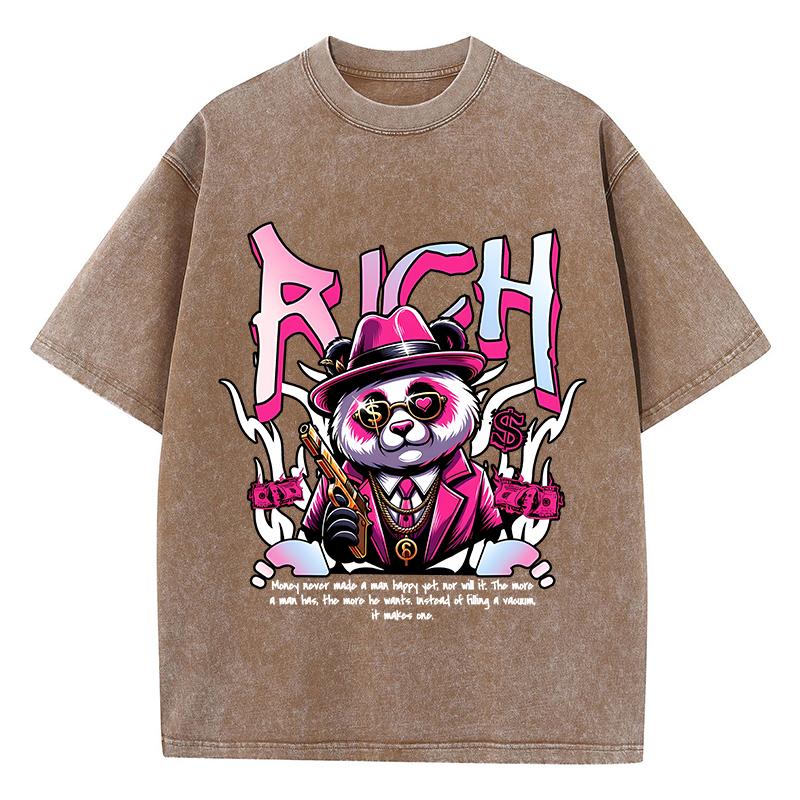 

Хлопковые женские футболки с кислотной стиркой, футболки с принтом панды из мультфильмов, оверсайз, состаренные, с круглым вырезом, с коротким рукавом 3XL