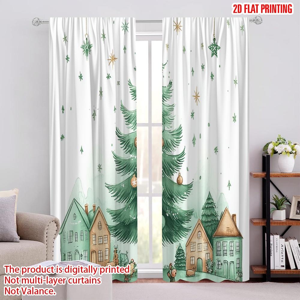 

2pcs,2D plane printing Pattern Curtains Christmas Tree Snow Village Polyester Easy Install (without rod) Versatile All Perfect 52.50 × 116.00 cm 2 pcs