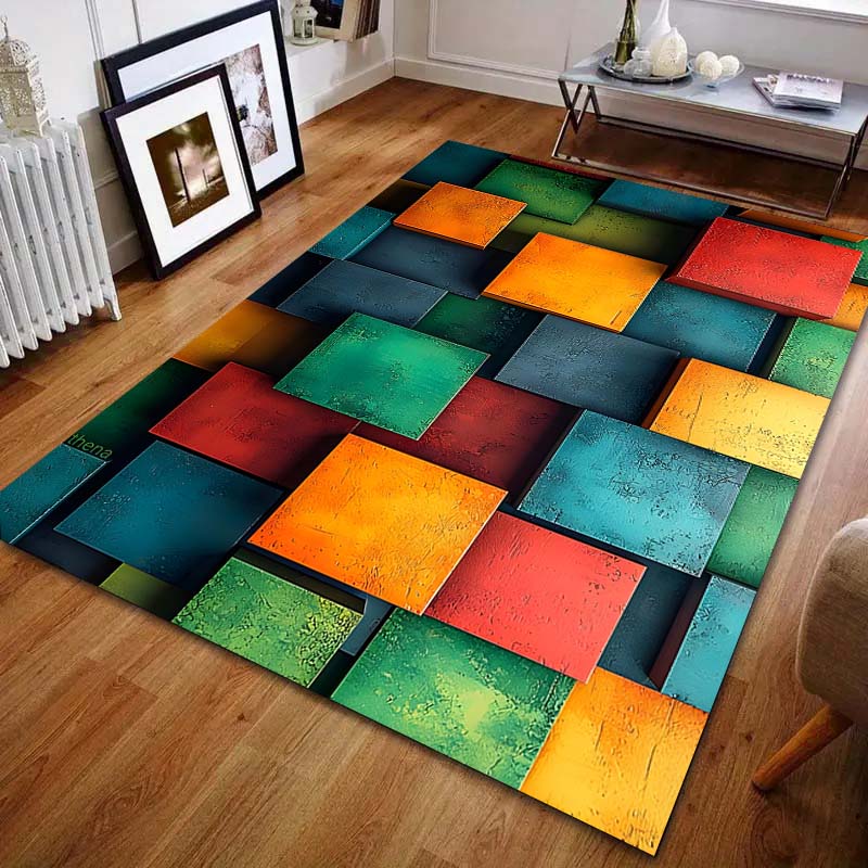 3D Farbwürfel Kunstmuster Teppich für Wohnzimmer Schlafzimmer Bettseite Sofa Bodenmatte Modernes Wohndekor Bereichsteppich Große Größe