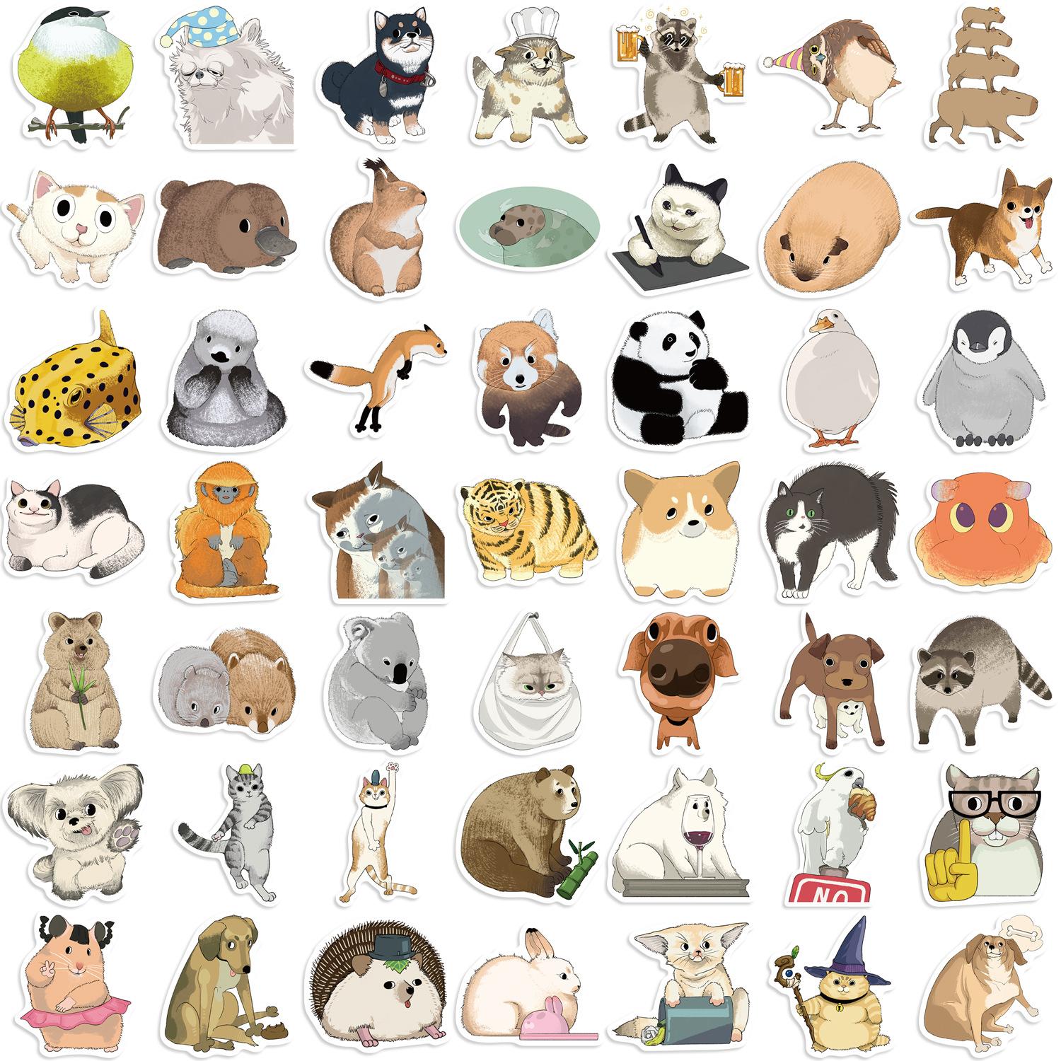 

50 Нарисованных от руки мультяшных элементов Наклейки-дудлы животных Декоративные Гитара Блокнот Чемодан DIY