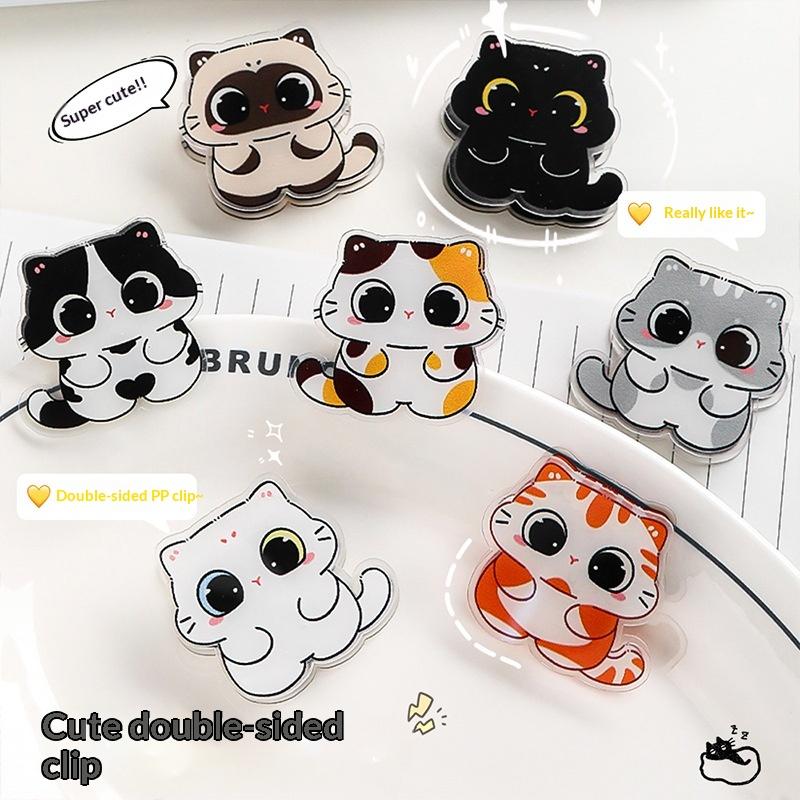 7Pcs Cute Cartoon Cat Pp Clip Acrylic Double-Sided High-Definition Pattern Paper Clip Stationery Supplies