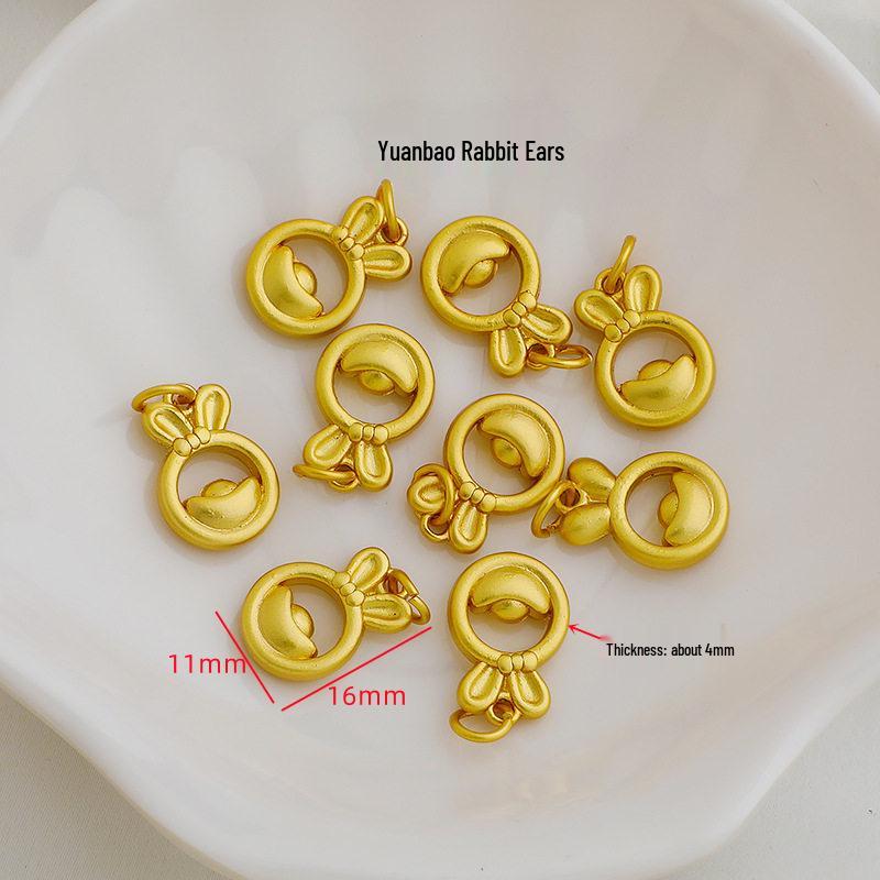 Gold-Plated Zodiac Rabbit Fu Pendant: Lucky Charm Beaded DIY Accessory