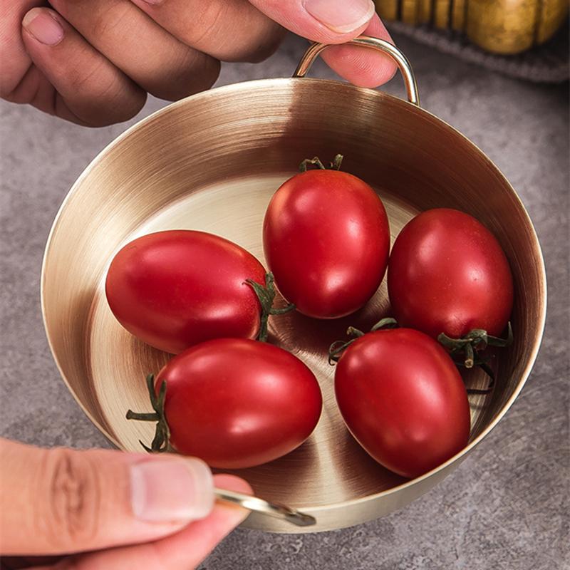 Korean Thicken 304 Steel Snack Plate Dish with Double Handle Multifunctional Sauce Bowl Fruit Dining Plate Kitchen Tableware Tools