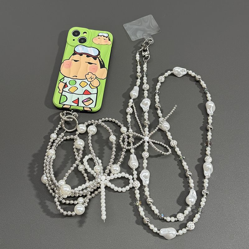 INS Silber Perle Herz Schleife Handykette Crossbody Hals hängend CCD Kamera Kette Taschenanhänger für Frauen