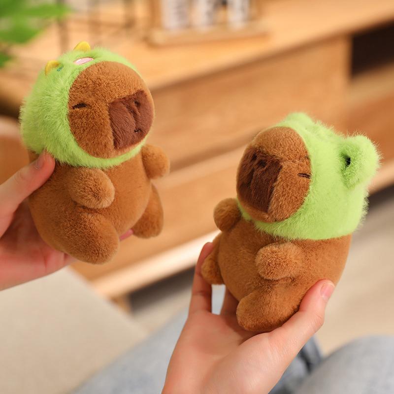 12cm Kawaii Anime Capybara Plushies With Pikachu Stitch Lucifer Cat Hat Doll Stuffed Animals Capybara Plushies Girl Toys