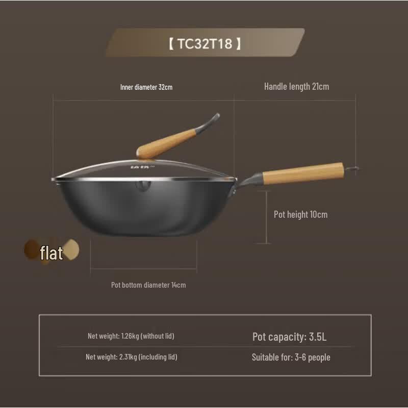 Sanhe 32cm Uncoated Nitrided Titanium Iron Wok