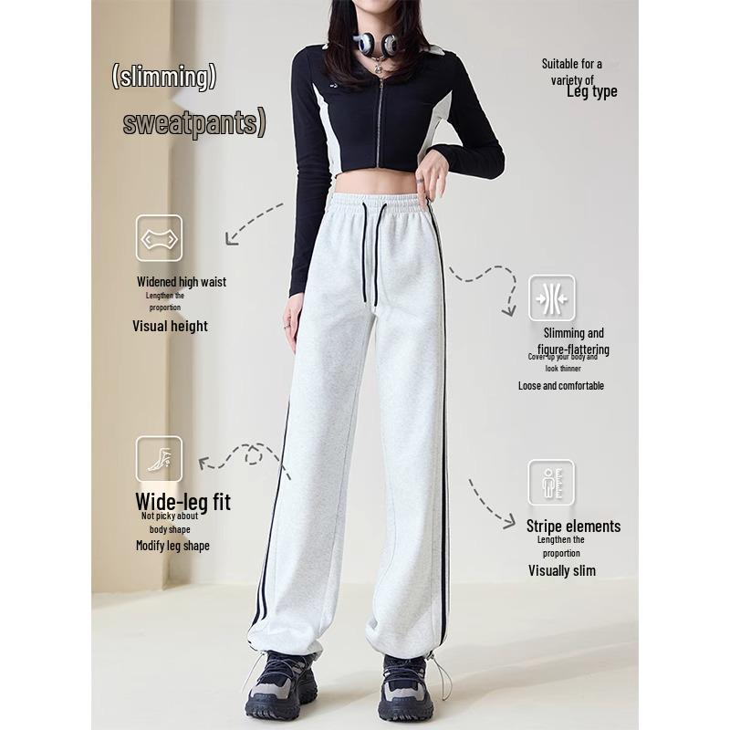 Women's Spring 2025 High-Waisted Striped Ankle-Cuff Sweatpants