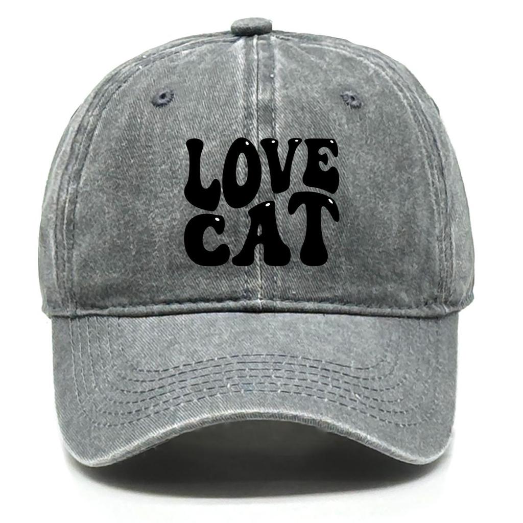 LOVE CAT" Print Snapback Baseball Hat, Animal Dad Hat Sporting Non-Stretch Fabric Lightweight Adjustable Buckle Adjustable Baseball Cap