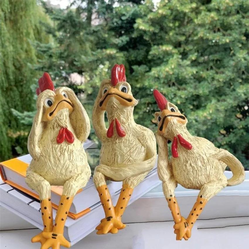 1PC Home Funny Chicken Fence Decor Statues Resin Garden Farm Yard Chicken Sculpture Art Craft Courtyard It's Funny To People LS