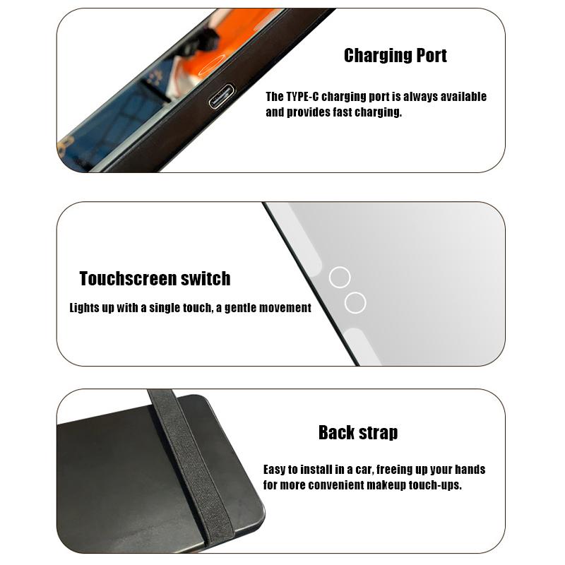 1Pc Portable Car Led Makeup Mirror Hd Mirror Three Gear Adjustment Sun Visor Plate Universal Interior Rear Mirror Vanity Mirror