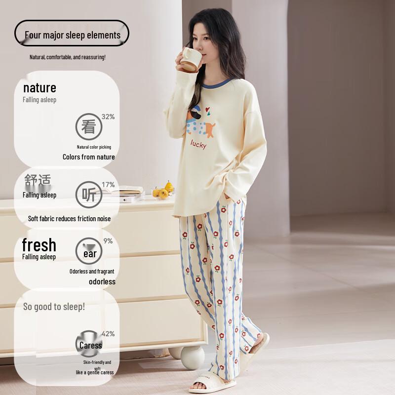 MaoRen Women's Cartoon Puppy Anti-mite Cotton Pajama Set