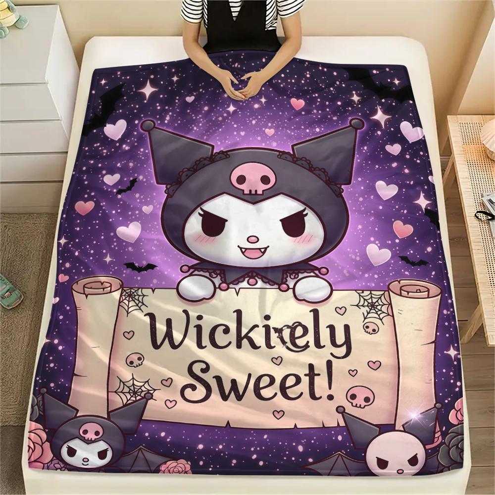 1PC Kuromi Print Flannel Blanket, High quality All Seasons, Home Decor, Warmth and Comfort, Perfect for Christmas Gifts