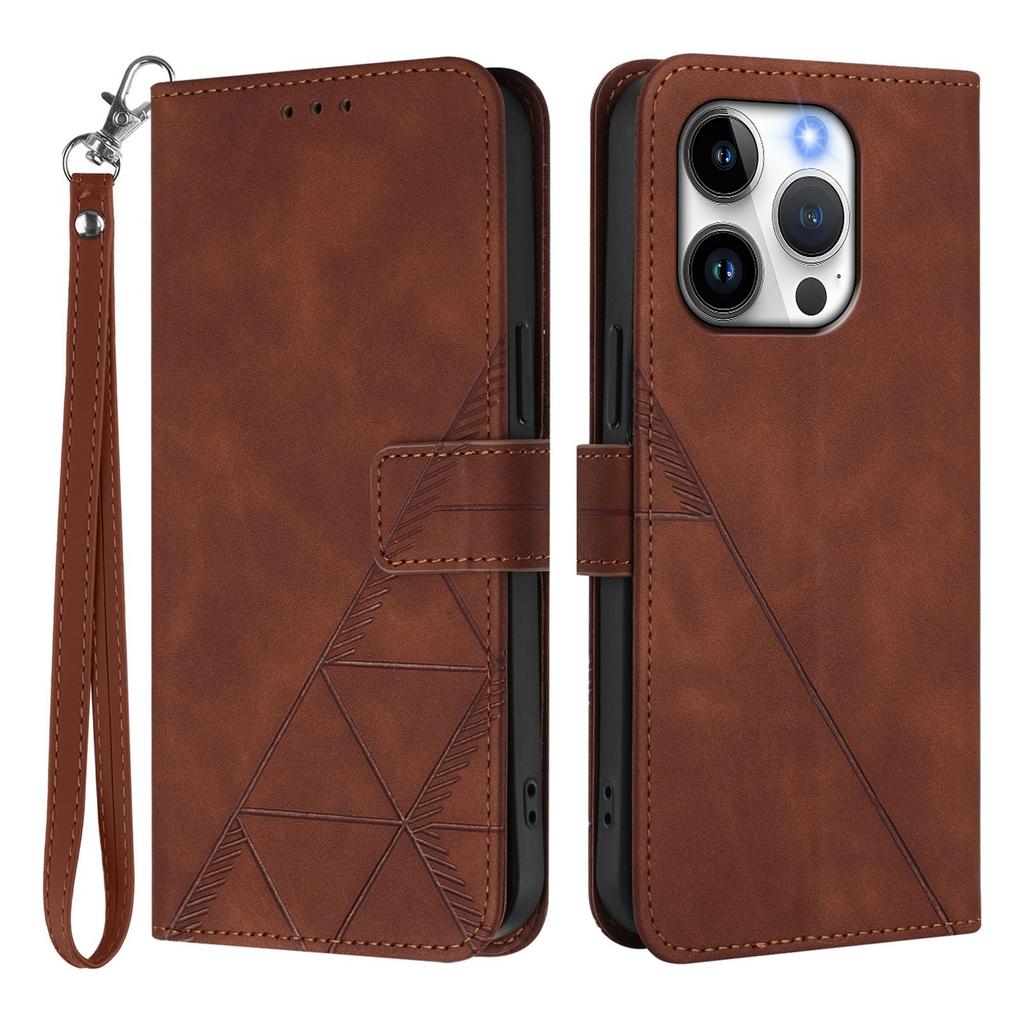 For iPhone 15 Pro Leather Case with Hand Strap Wallet Stand Phone Cover