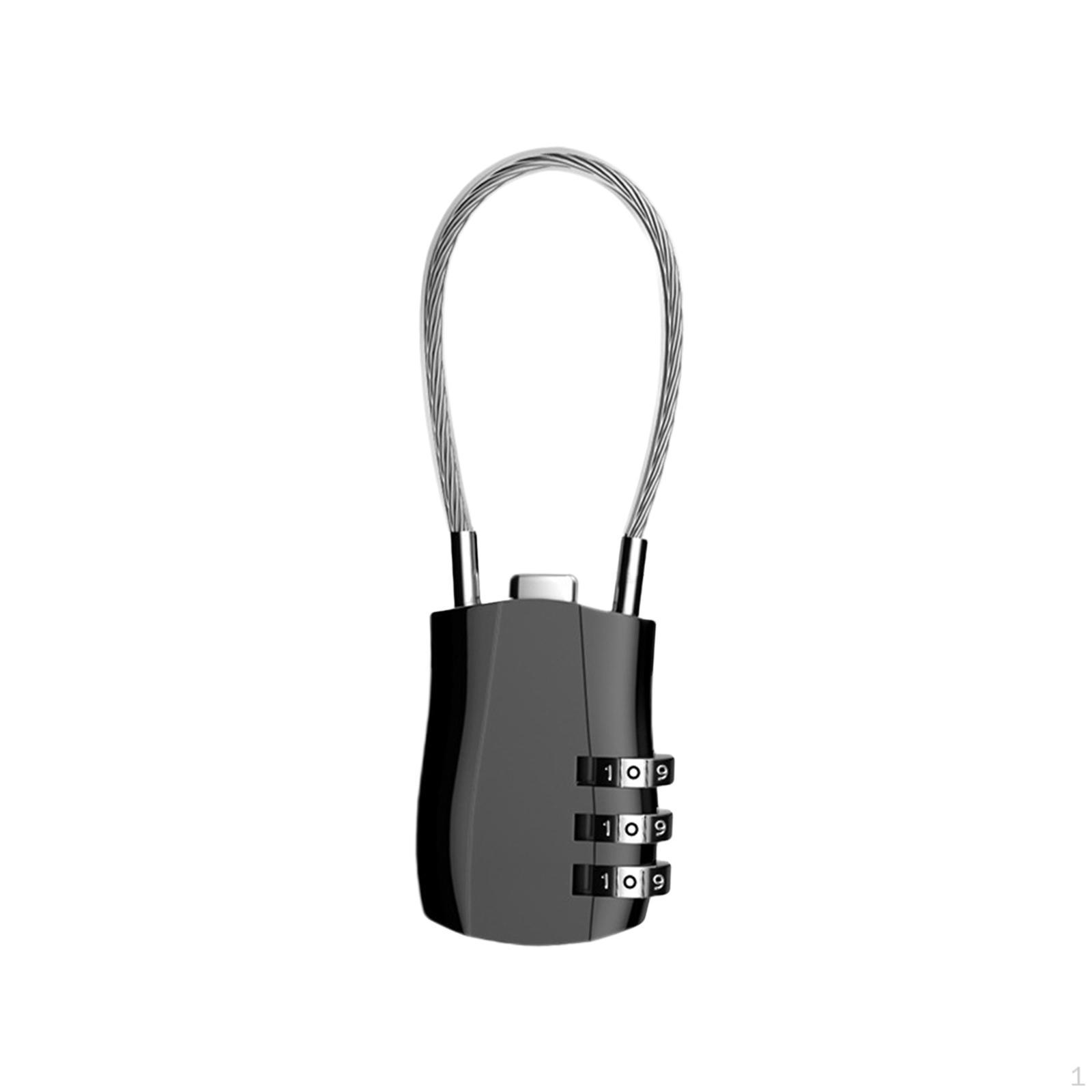 3 Digit Combination Lock Metal Cable Password for Cabinets Bags Luggage Black