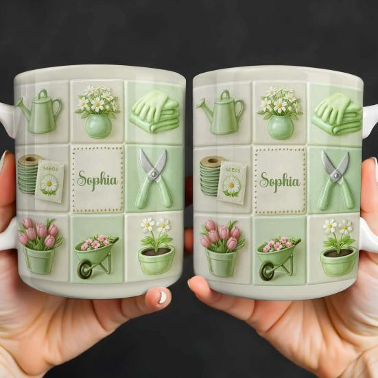 Ceramic Gardening Mug with 3D Relief Pastoral Design Heat-Resistant Coffee Tea Cup Nature-Inspired Drinkware