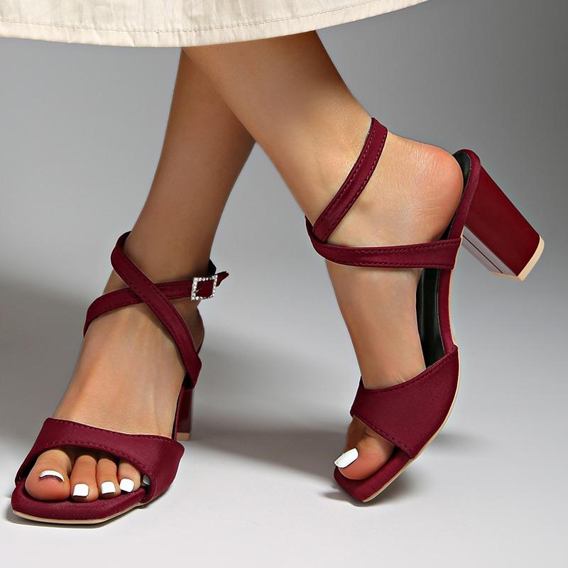 Fashion 2025 Summer New Women Sandals Square Head Chunky High Heels Women's Shoes Fashion Cross Belt Buckle Ladies Roman Heeled Sandales