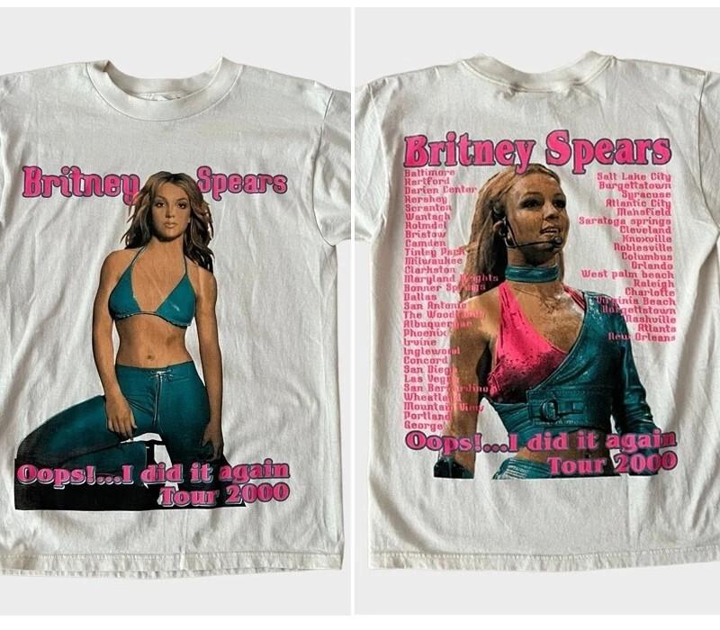 Винтажная футболка с коротким рукавом Britney Spears 90-х, 2 стороны, белая футболка, мужская, женская, S-5XL S