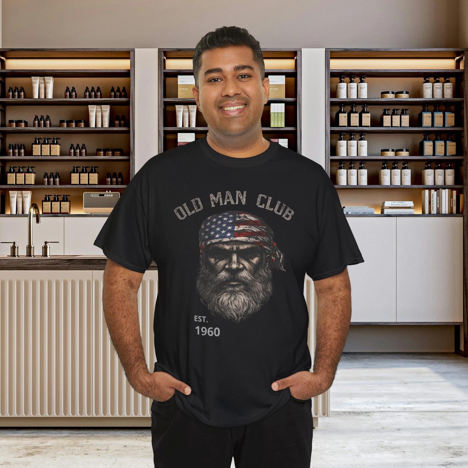 Old Man Club Est 1960 American Flag Independence Day T-Shirt S