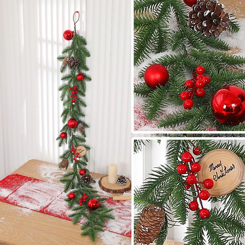 Luxury Flocked Rattan Christmas Wreath with Snowy LED Lights for Fireplace and Staircase Decorations