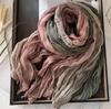 Gradient Blue Cotton-Linen Scarf: Retro Versatile Print, Long Pleated Women's Accessory for Autumn/Winter