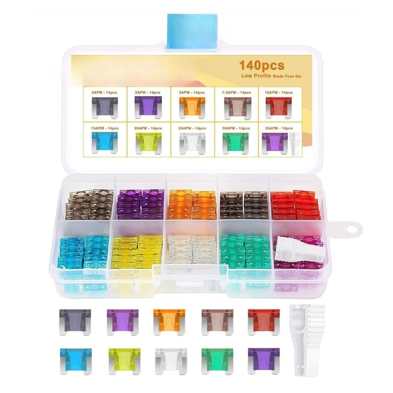 

140pcs Automotive Mini Fuses Set Multiple Amperage 1A to 40A Aluminum & Plastic Fuses Assortment Box for Car Trucks Use 1