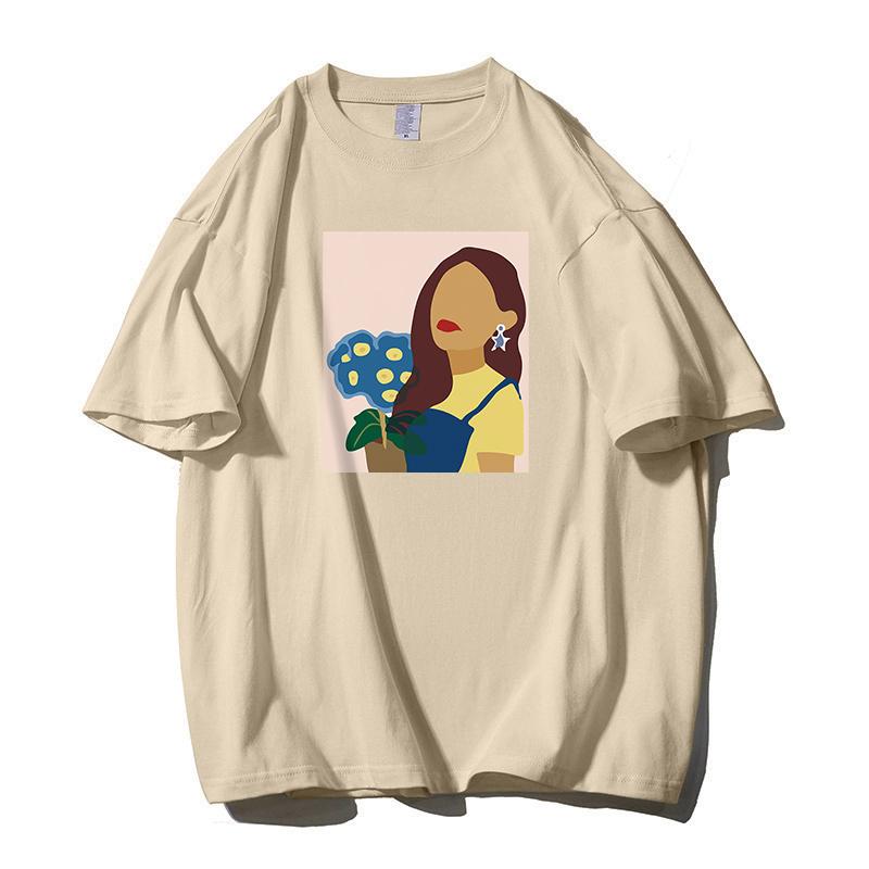 Shellsuning Oversized 100% bavlněné tričko Harajuku pro ženy Letní móda Jednoduchý krátký rukáv Měkká trička Dámské základní gotické topy