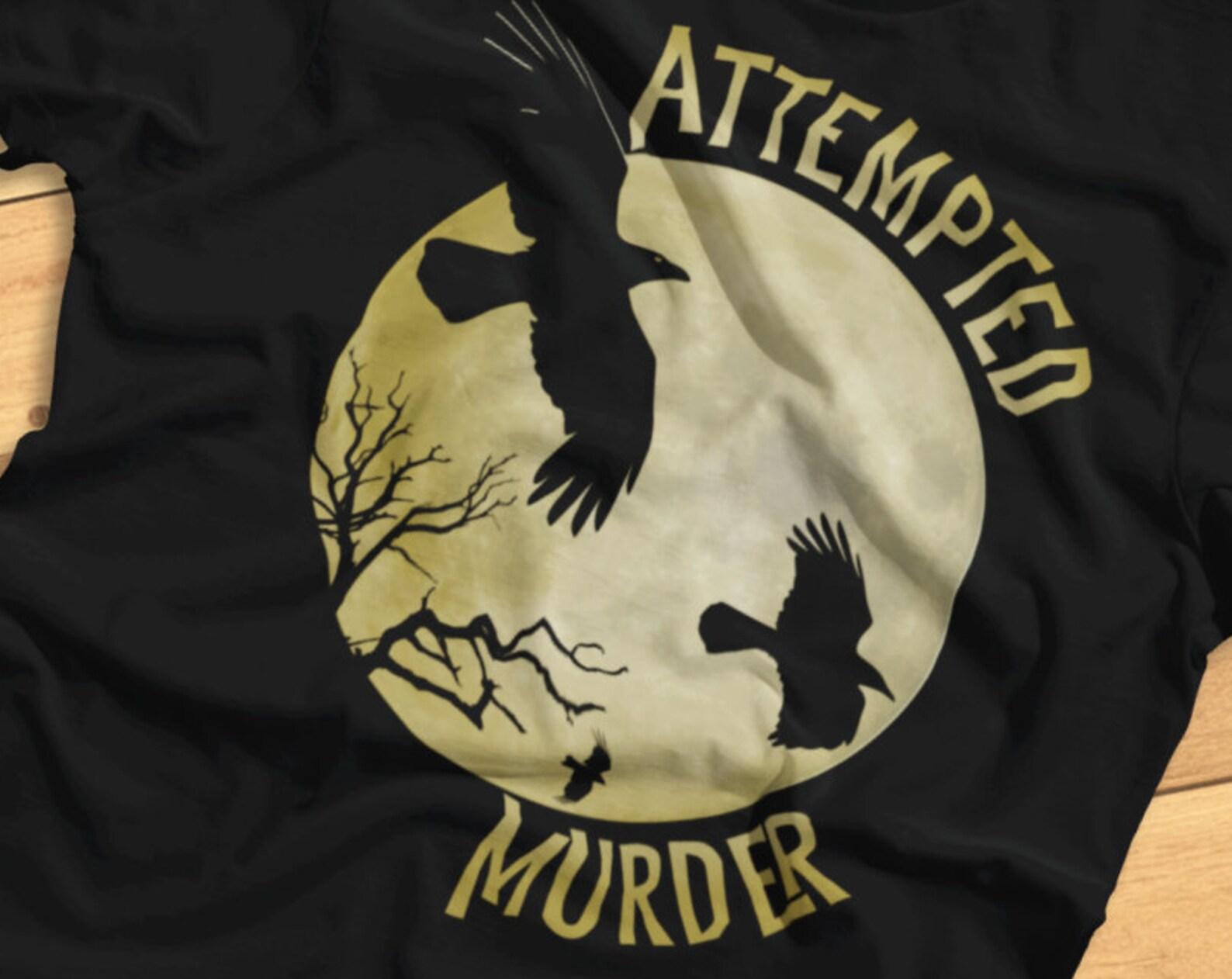 Attempted Murder - Funny Crow, Raven, Corvid, Moon, Pagan - T-Shirt 2XL