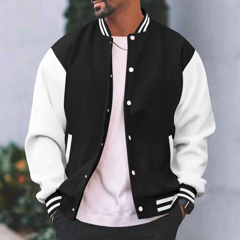 

2023Men s Trendy Color Blocking Button Baseball Jersey Black XL