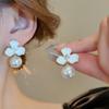 Flower Imitation Pearl Earrings Women Rhinestone Setting Earrings Large Pearl Shiny Floral Earrings Holiday Gifts for Girlfriend