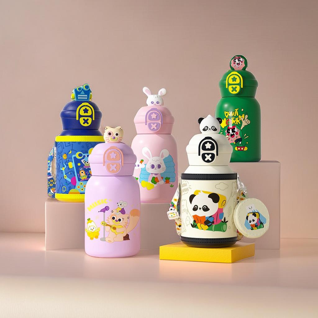 Stainless steel cartoon boys and girls cute large capacity straw water cup