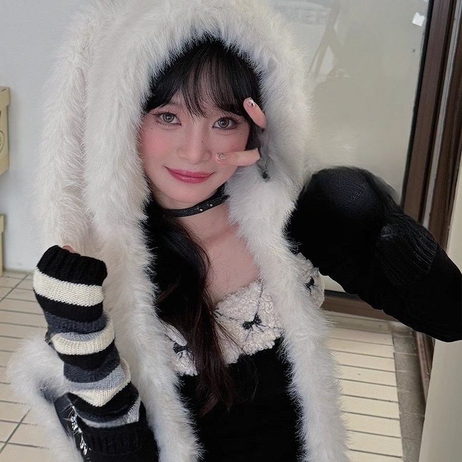 

Темперамент Милый Плюшевый Симпатичный Зимний Утепленный Защита Ушей Холодные Уши Теплый Интегрированный Шарф Шапка one size чистый белый