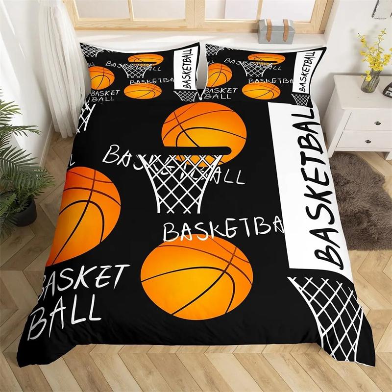Basketball Duvet Cover Black Gold Bedding Set Black and Golden Basketball Court Design Comforter Cover Sports Games Quilt Cover