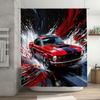 Speed Passion Red Mustang Shower Curtain for Bathroom - Vintage Car Design with Dynamic Splash Effect Waterproof  Durable