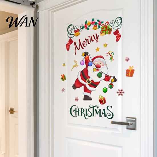 Living Room Holiday Decors Christmas Santa Claus and Colorful Lights Wall Stickers, Removable PVC Decal, Peel Party Photo Backgrounds Stick Art Decor