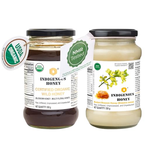 INDIGENOUS HONEY Certified Organic Wild Honey with Nmr tested Raw Crystalized Honey Pure Natural Unprocessed combo pack