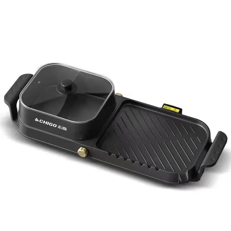 

2200 Вт BBC Heat Pot Machine Електричний посуд для випікання Бездимна сковорода Багатоцільова сковорода-гриль Антипригарний горщик GE plug чорний