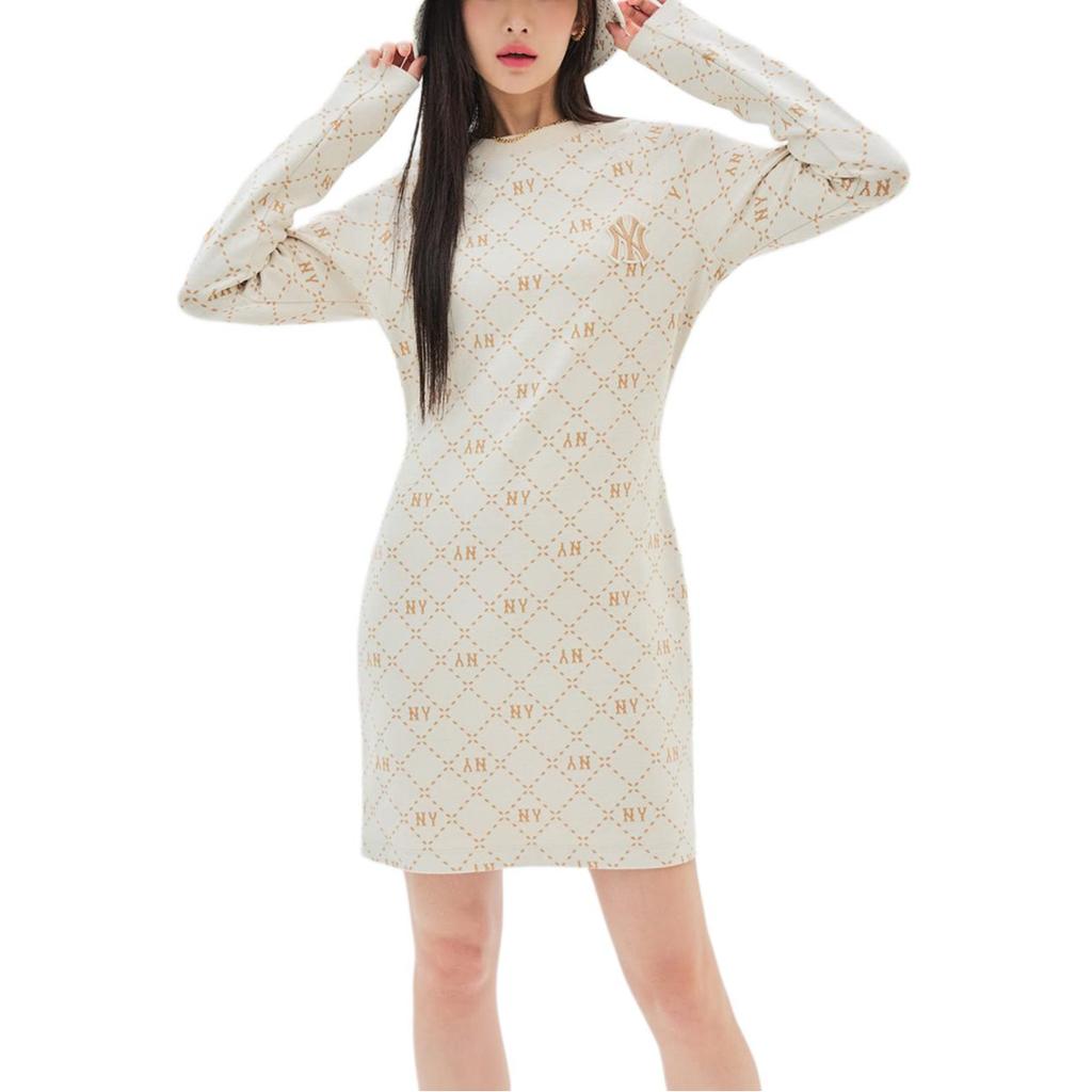 MLB New York Yankees Logo Print Floral Pattern Long Sleeve Dress Women dresses Off-White 3FOPM0334-50CRD