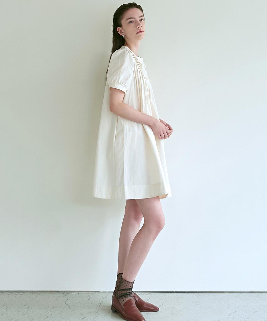 Nigaennikol Pintuck Button Dress_Cream