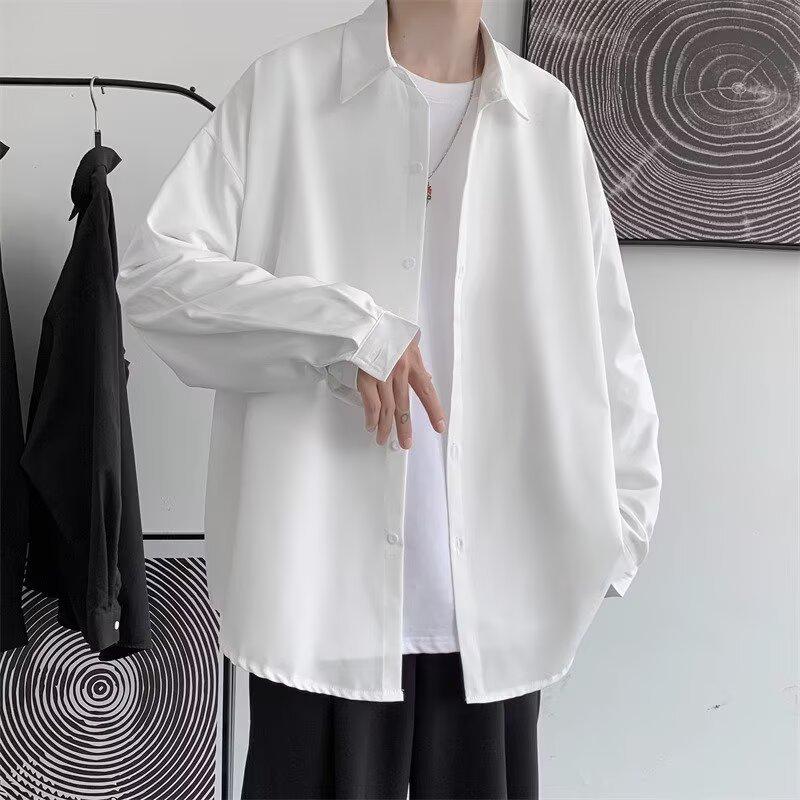 Unisex Solid Color Long Sleeve Tie Shirt - Trendy Korean Style for Spring/Autumn